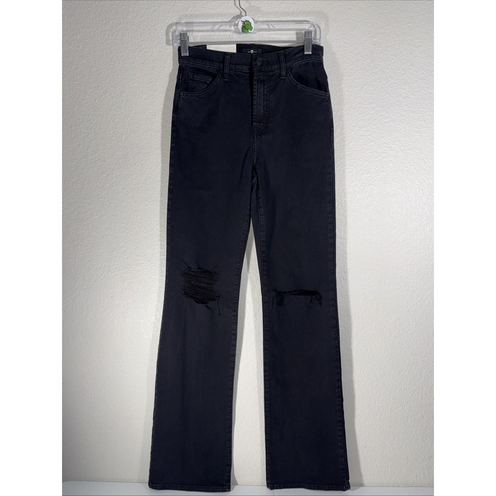 7 For All Mankind Tall Bootcut Jeans Womens 25 Black Stretch Distressed‎ NWT
